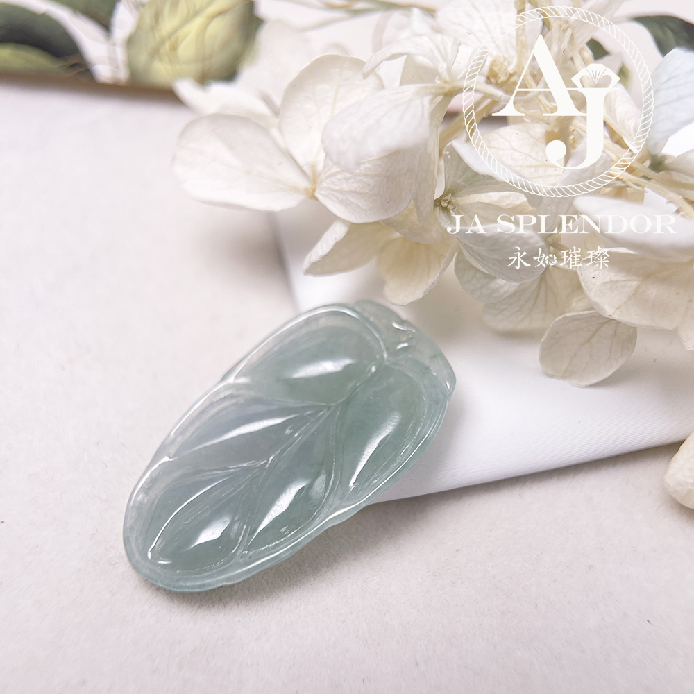JN-336 天然翡翠A玉 冰潤晴藍事業有成/玉葉金吊墜