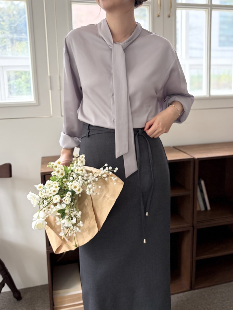 Two-way Tie Detail Blouse (Grey)