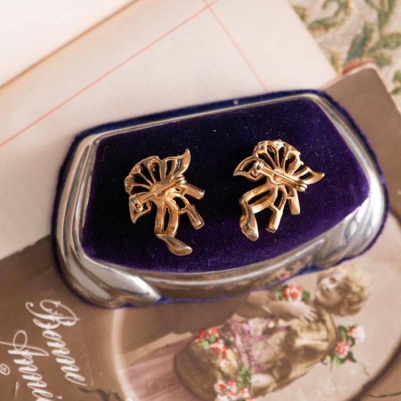 Rare! C.a. 1960s A Pair of Elegant Dainty Cocktail Floral Ribbon Brooch (MT1390)