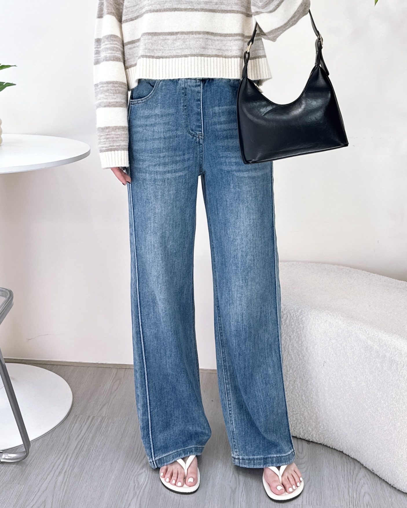 彈性超柔軟天藍直腳牛仔褲