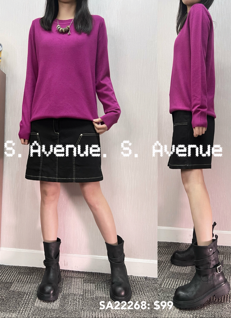 SA22268: 長袖圓領淨色線冷top