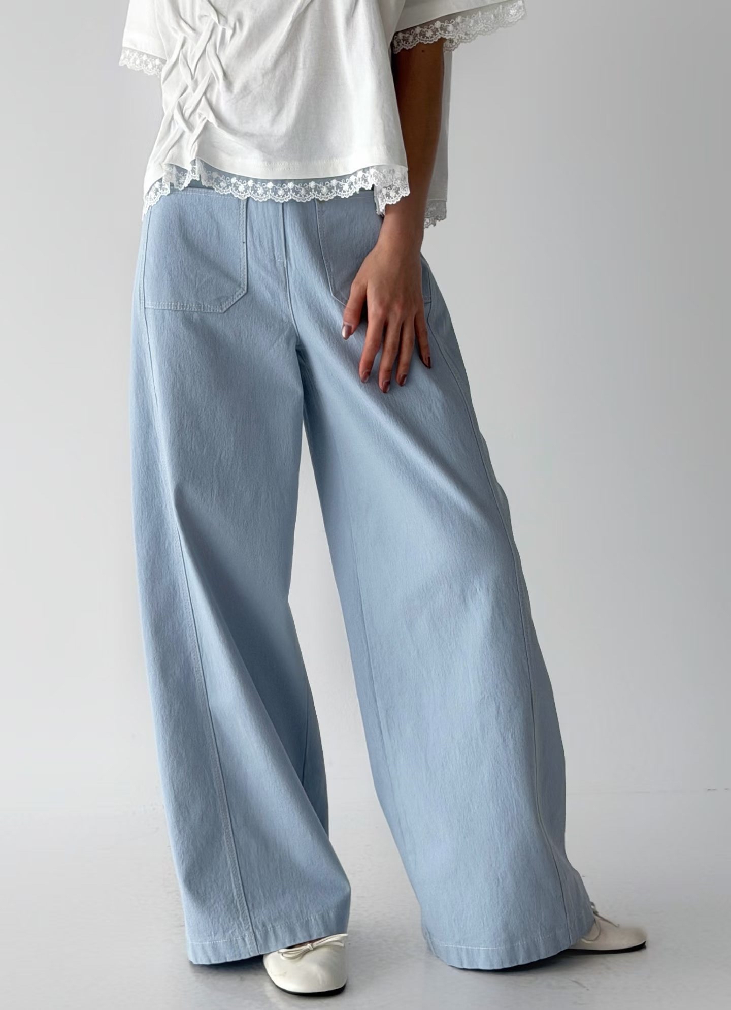 Moci 前口袋扯布闊褲