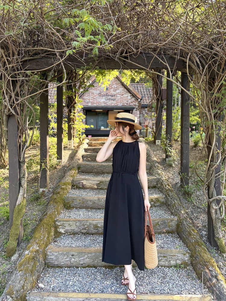 Pleated Halter Maxi Dress (Black)