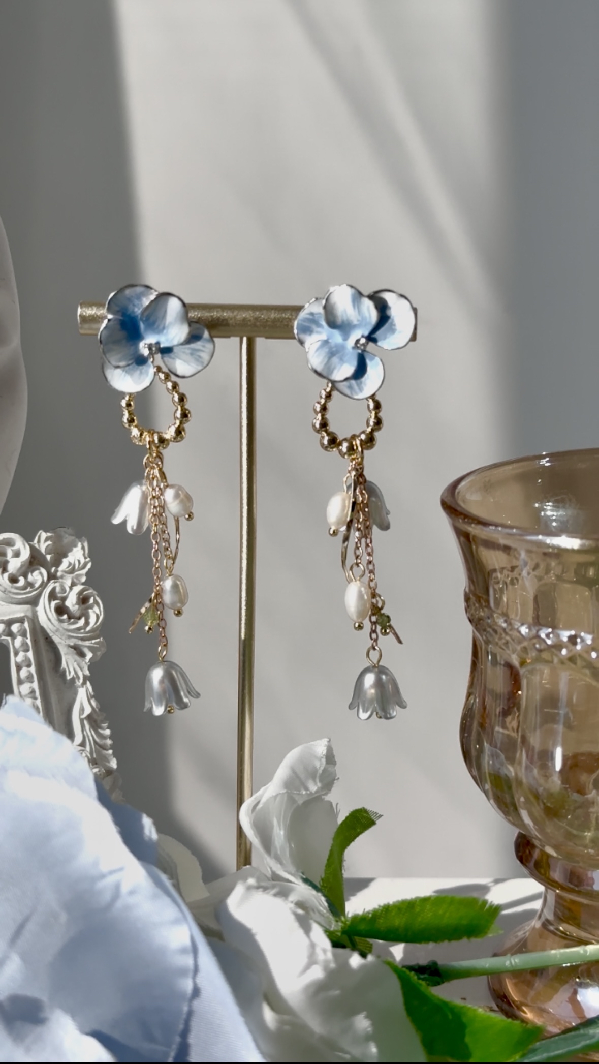 水墨藍花耳環🌟