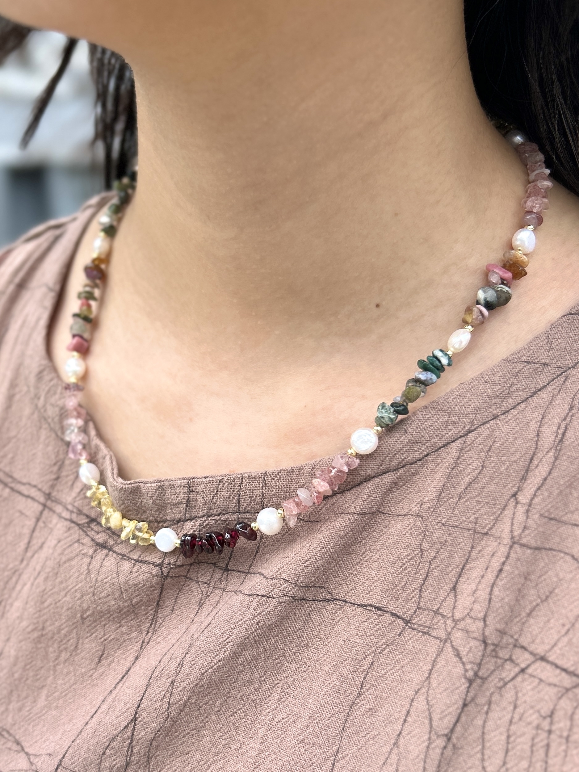 Multi colour stone stainless necklace