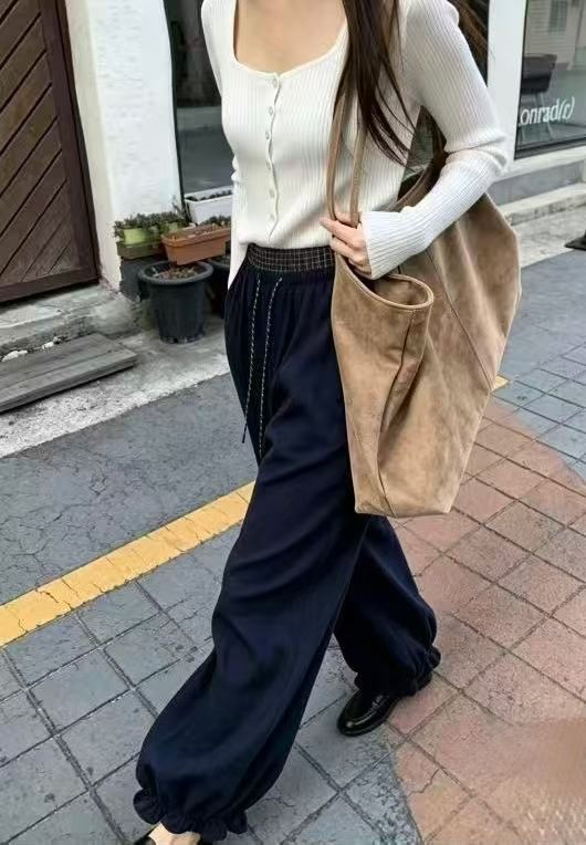 221488 格紋褲頭荷葉邊長褲