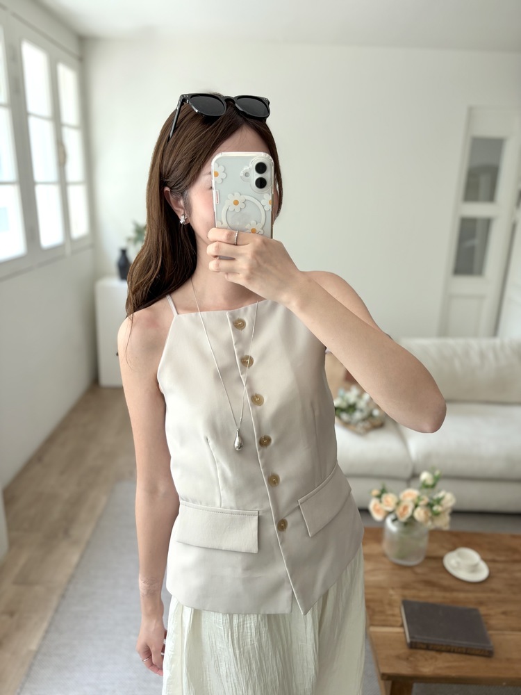 French Muse Vest Dress (Beige)