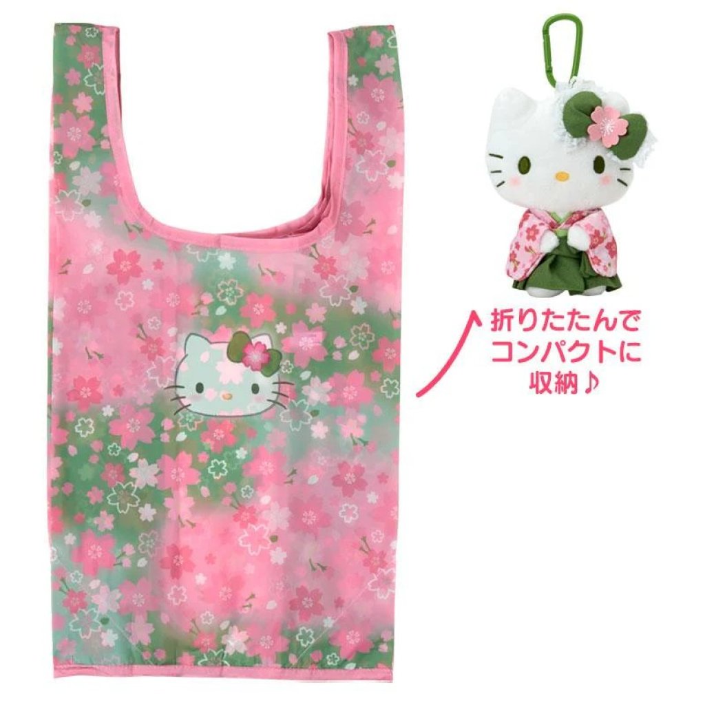 【日本】Hello Kitty 毛絨公仔環保袋（抹茶和服）