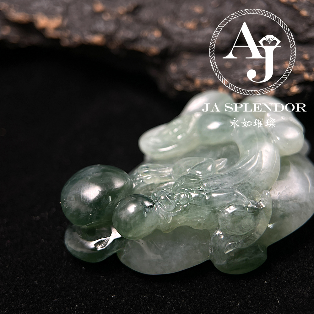 JN-3365 天然翡翠A玉 冰種精雕俏色招財如意貔貅吊墜