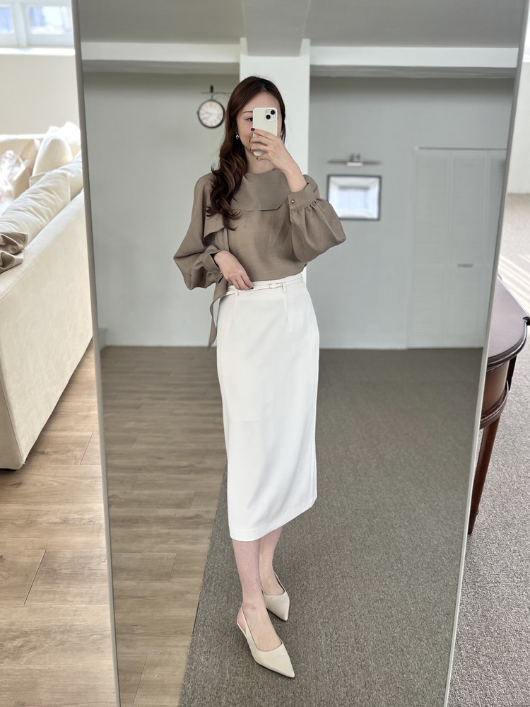 Scarf-Tie Elegance Blouse (Brown)