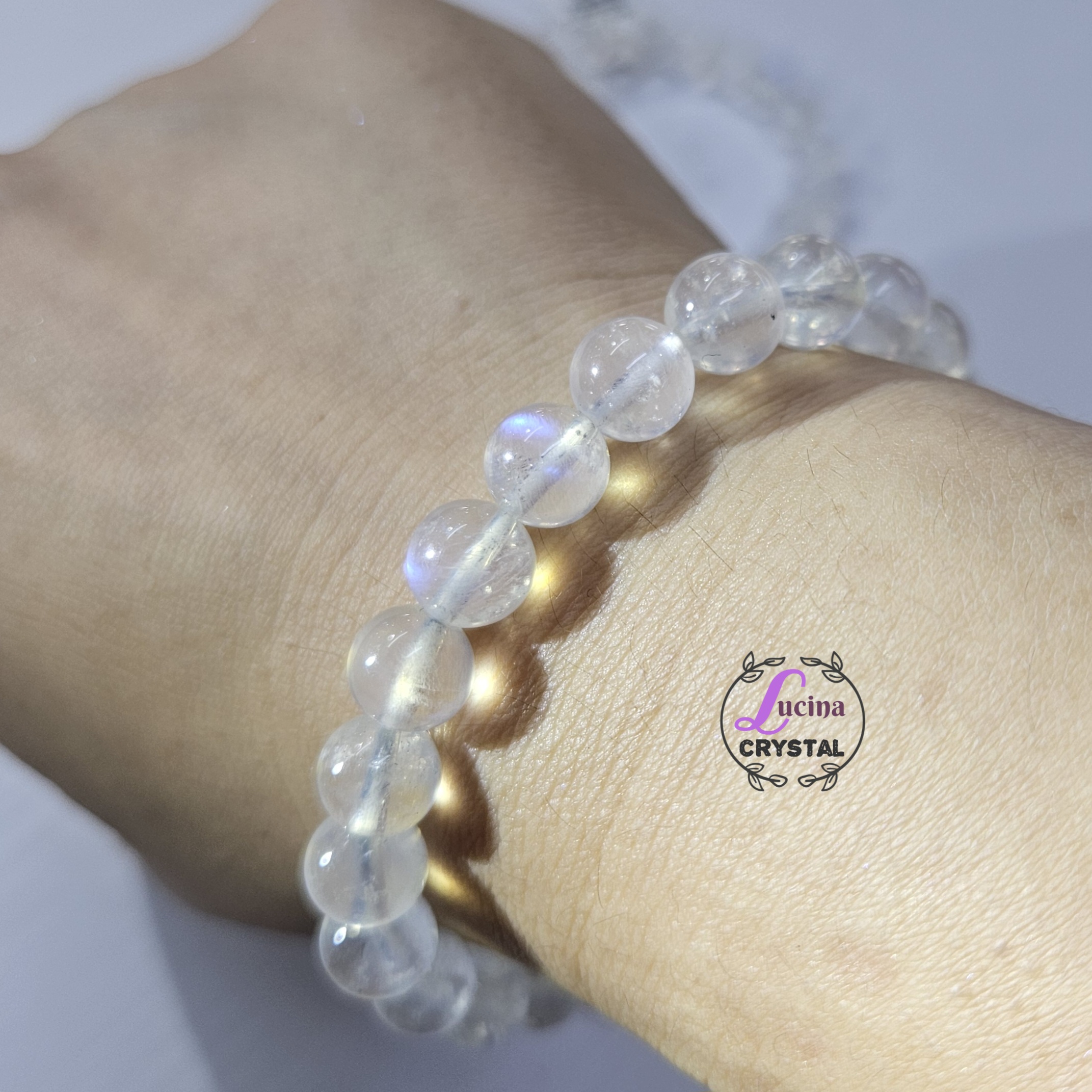 (Co#v3718)8mm+藍光月亮石手串手鏈/Moonstone Bracelet