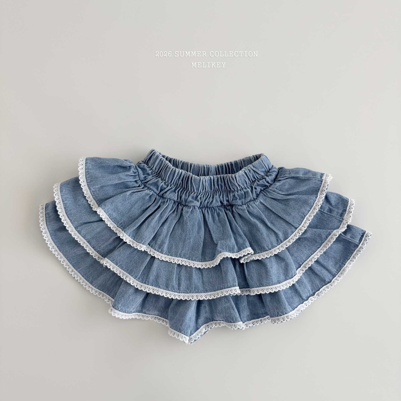 Lace Denim Tiered Skirt