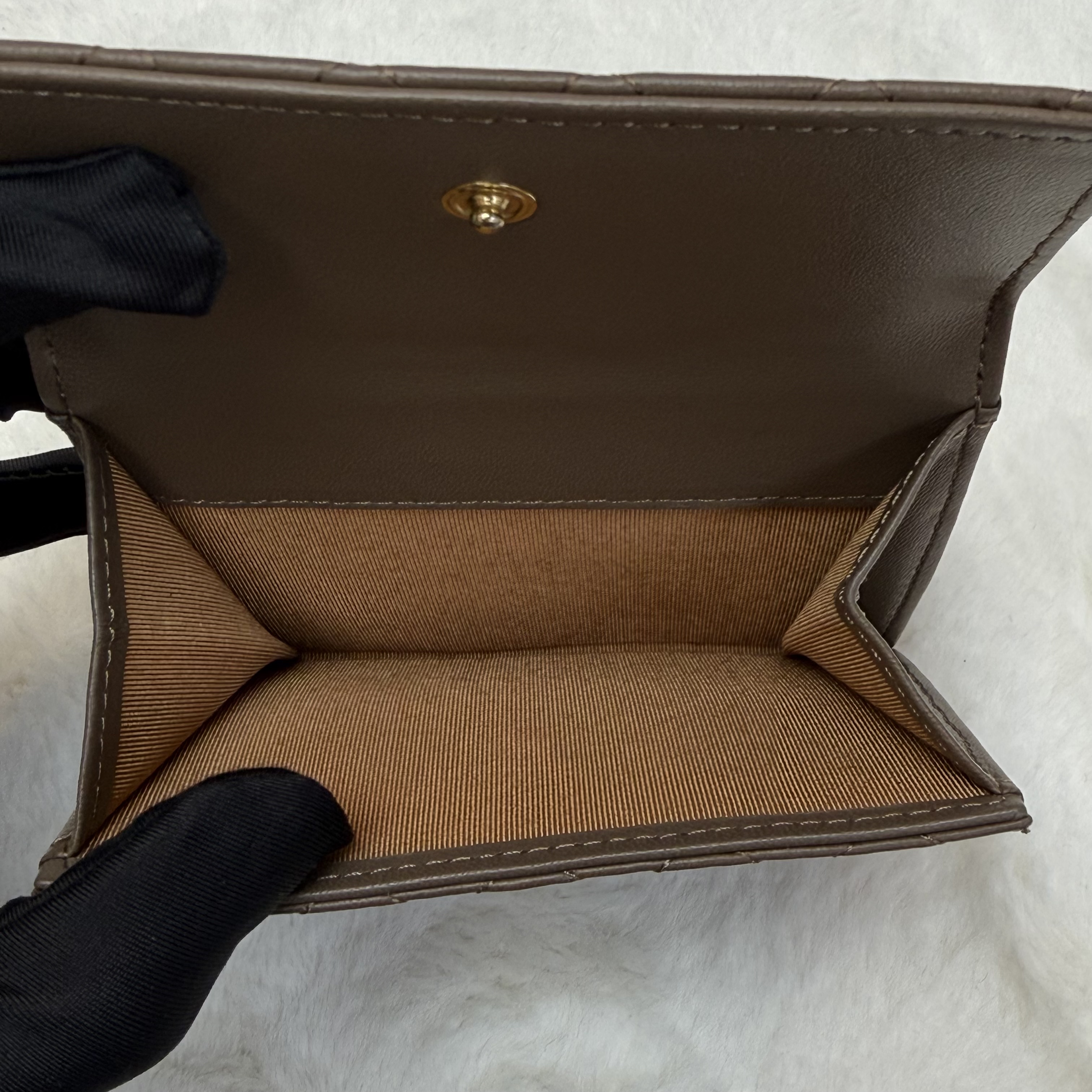 CHANEL香奈兒卡包 方形半口蓋錢包 駝色金扣 菱格紋羊皮零錢包 