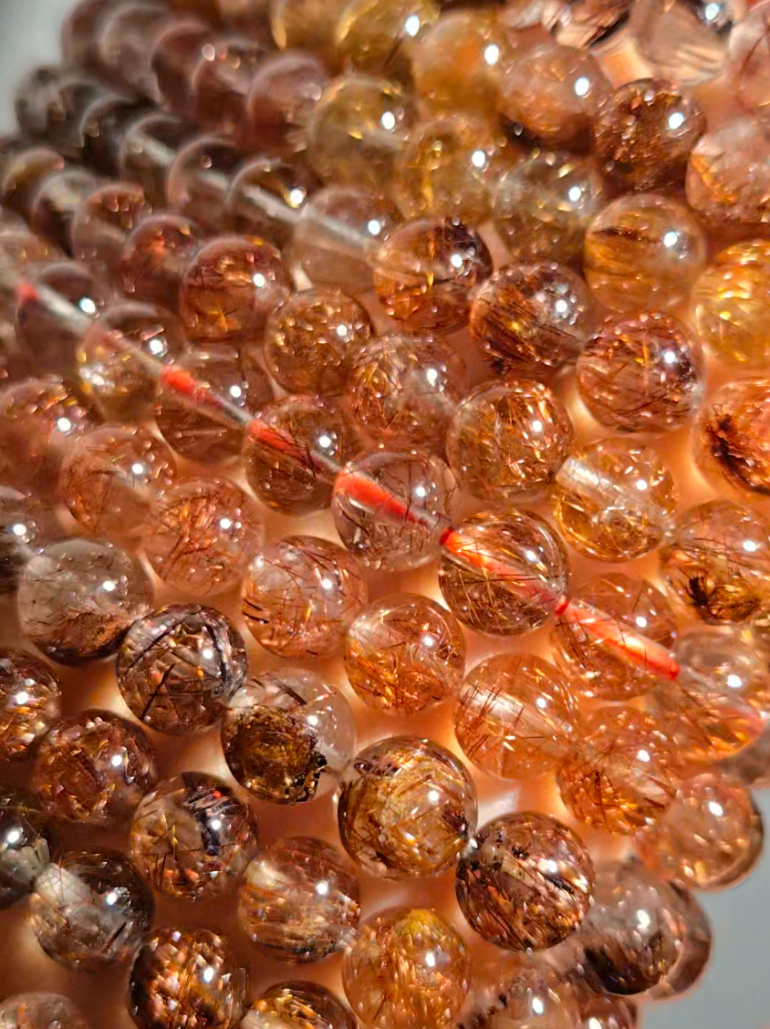 Copper and red rutilated quartz bead bracelets - RT1458
