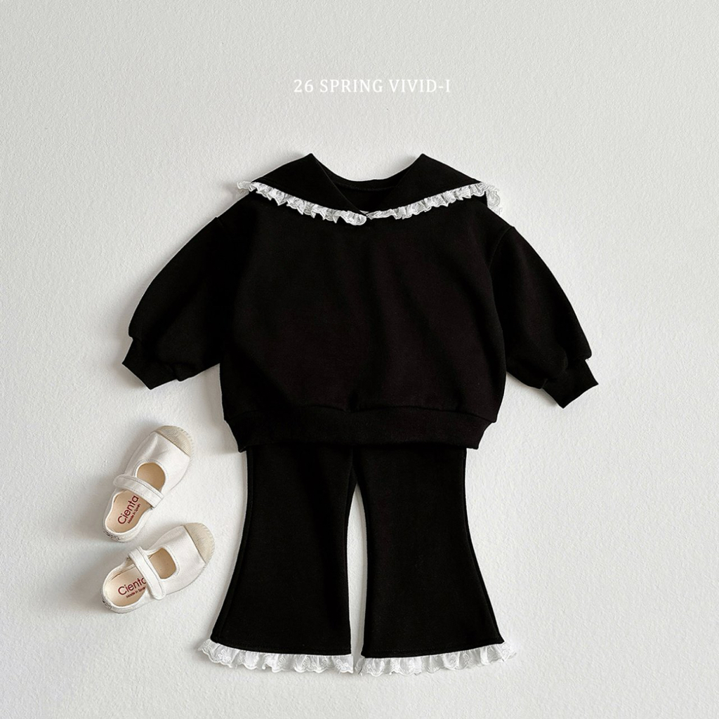 🌸預訂 韓國直送🌸🇰🇷VIVIDI三色蕾絲水手領泡泡袖喇叭褲上下套裝