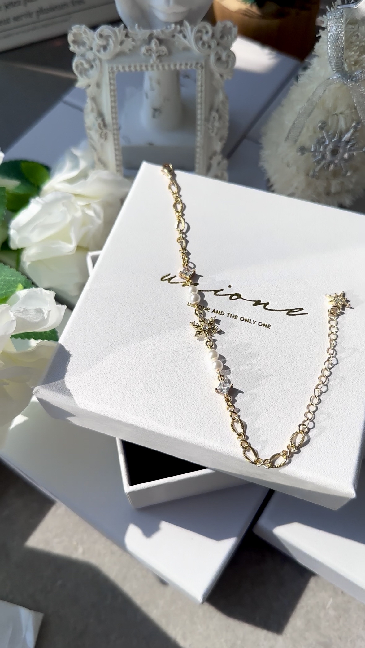 |🎄聖誕組合裝| 旋轉雪花鑽耳環❄️+珍珠雪花手鏈✨