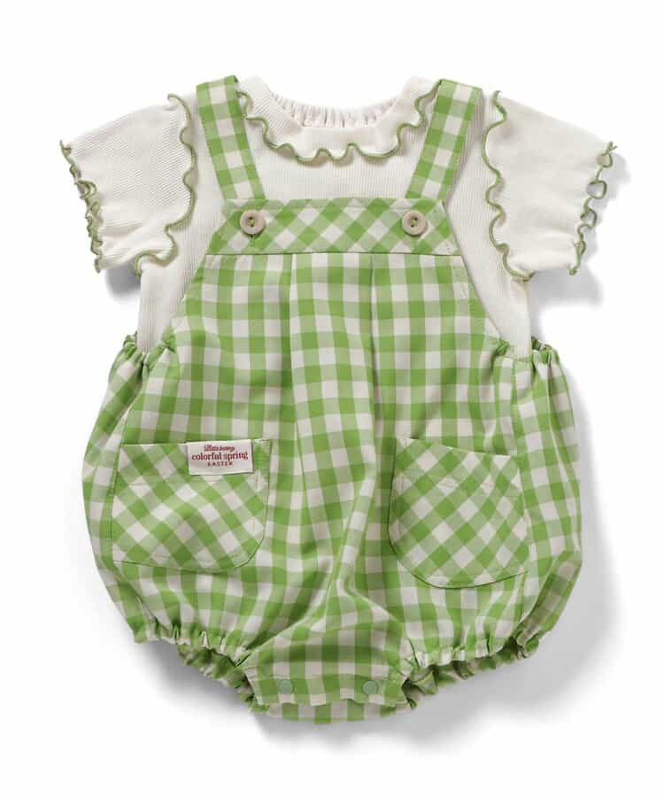 🇯🇵預訂 日本直送🇯🇵 Apres les cours 兩色立體兔耳格紋短袖上衣吊帶包屁褲套裝