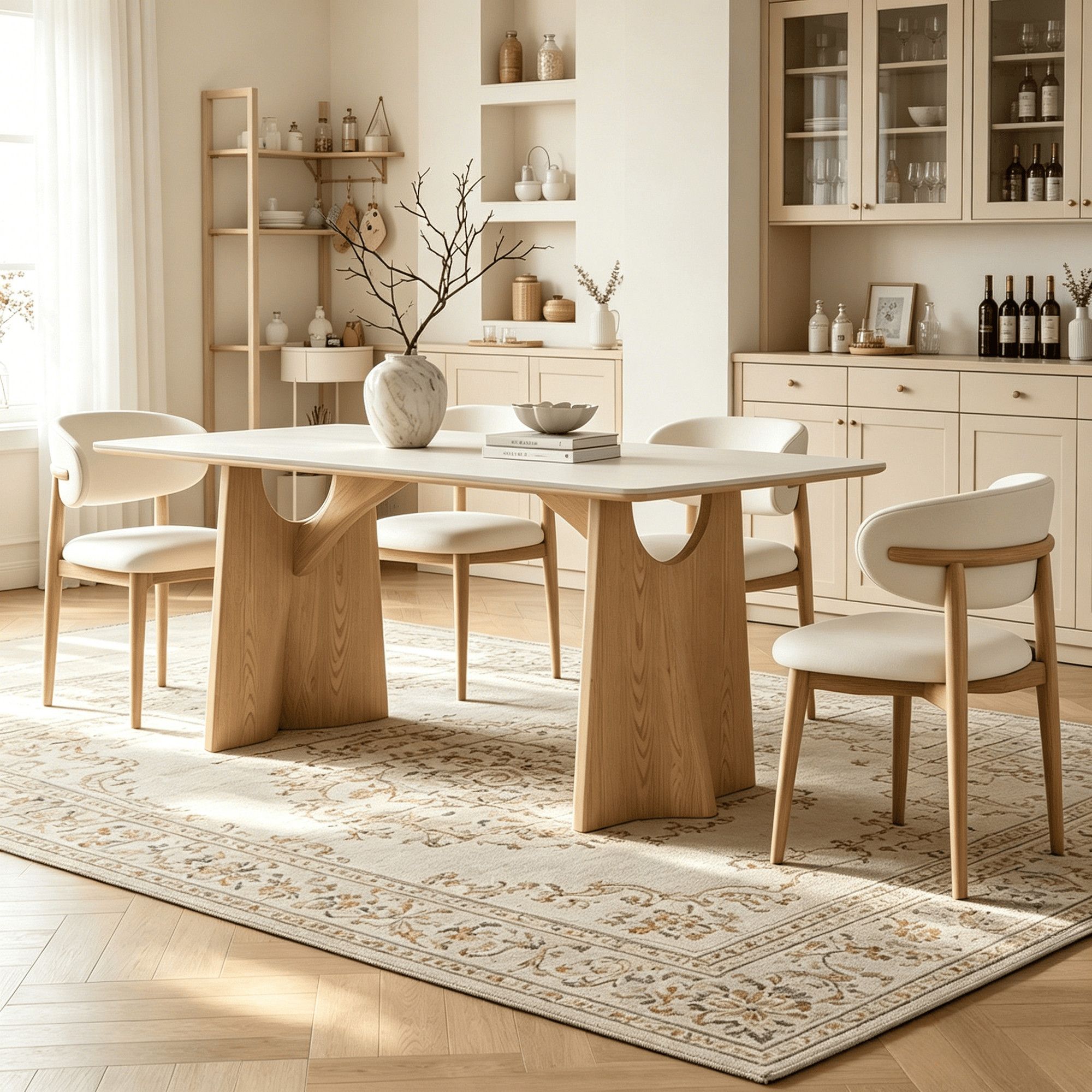 餐枱 家用新款岩板餐枱全套 原木色全托長方形簡約飯枱 dining table