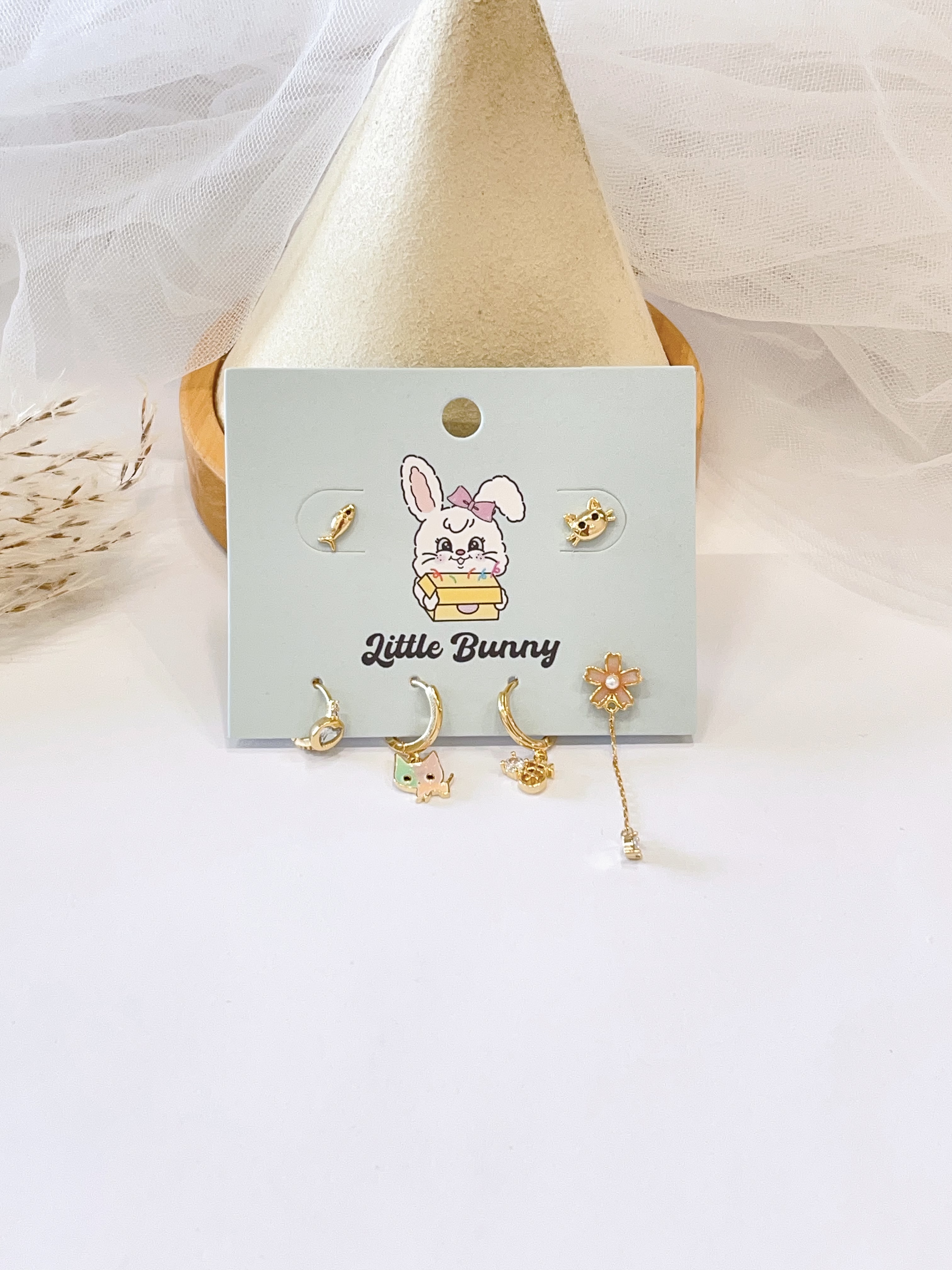 拼色小猫咪耳环套装