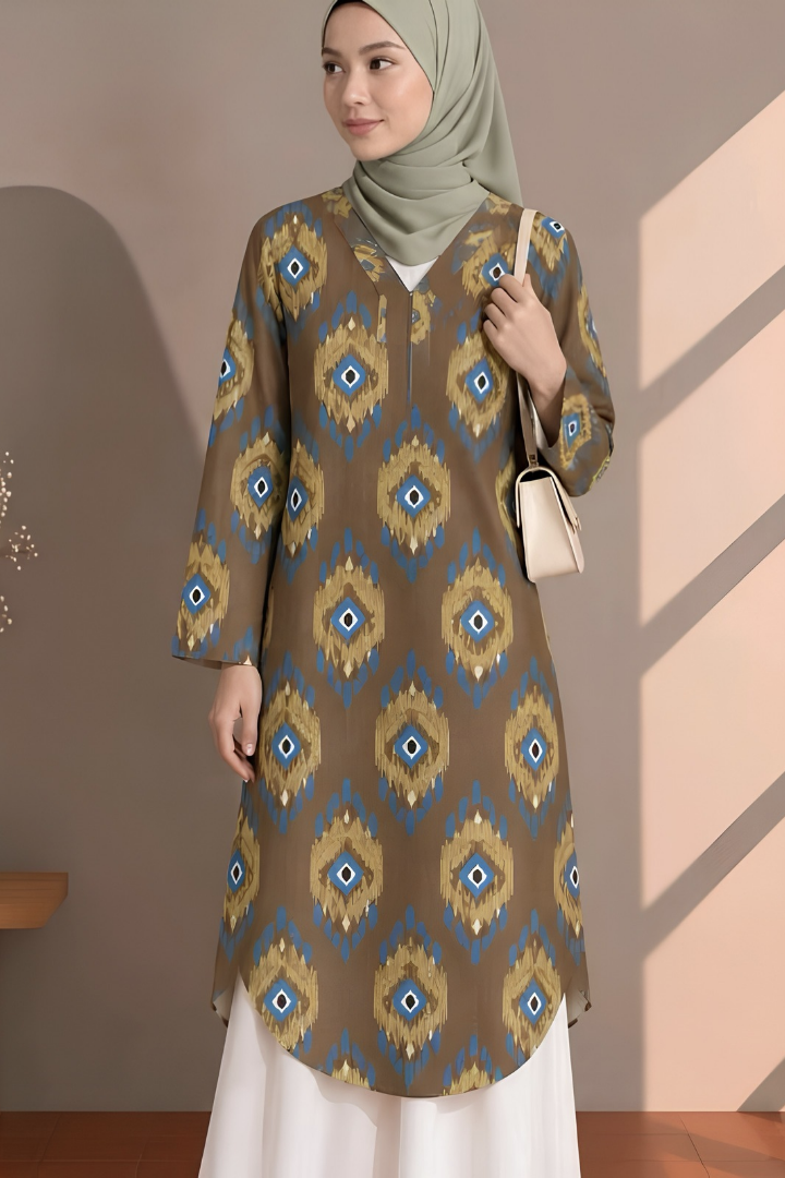 LINEN LONG TUNIC - Toffee Brown