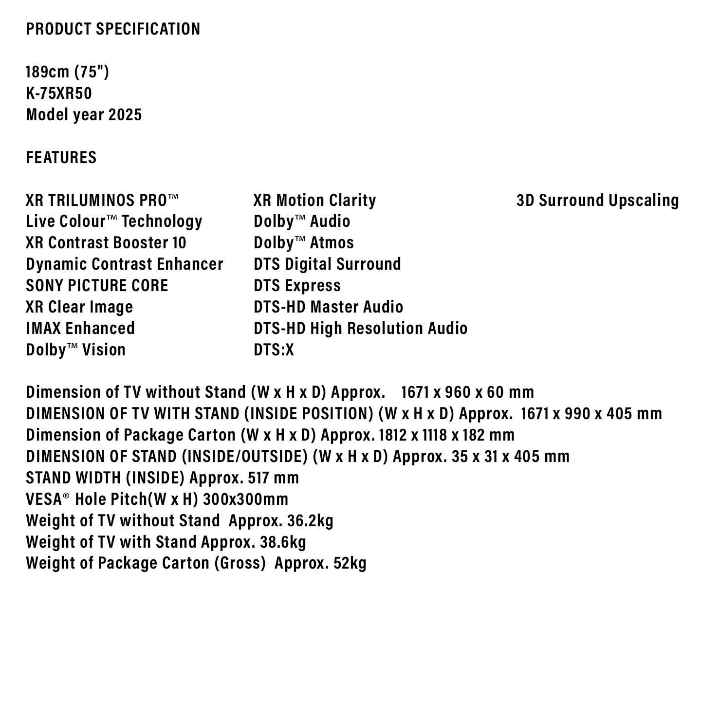 Sony 75" 4K HDR Google TV (K-75XR50)
