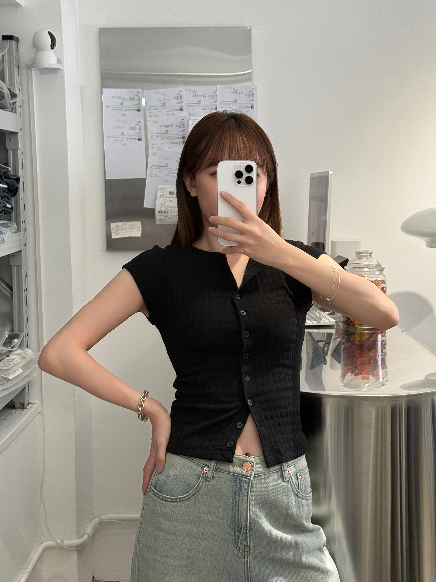 𝐒𝐥𝐢𝐦 𝐠𝐫𝐢𝐝 𝐩𝐚𝐭𝐭𝐞𝐫𝐧 𝐬𝐡𝐨𝐫𝐭 𝐬𝐥𝐞𝐞𝐯𝐞 𝐭𝐨𝐩