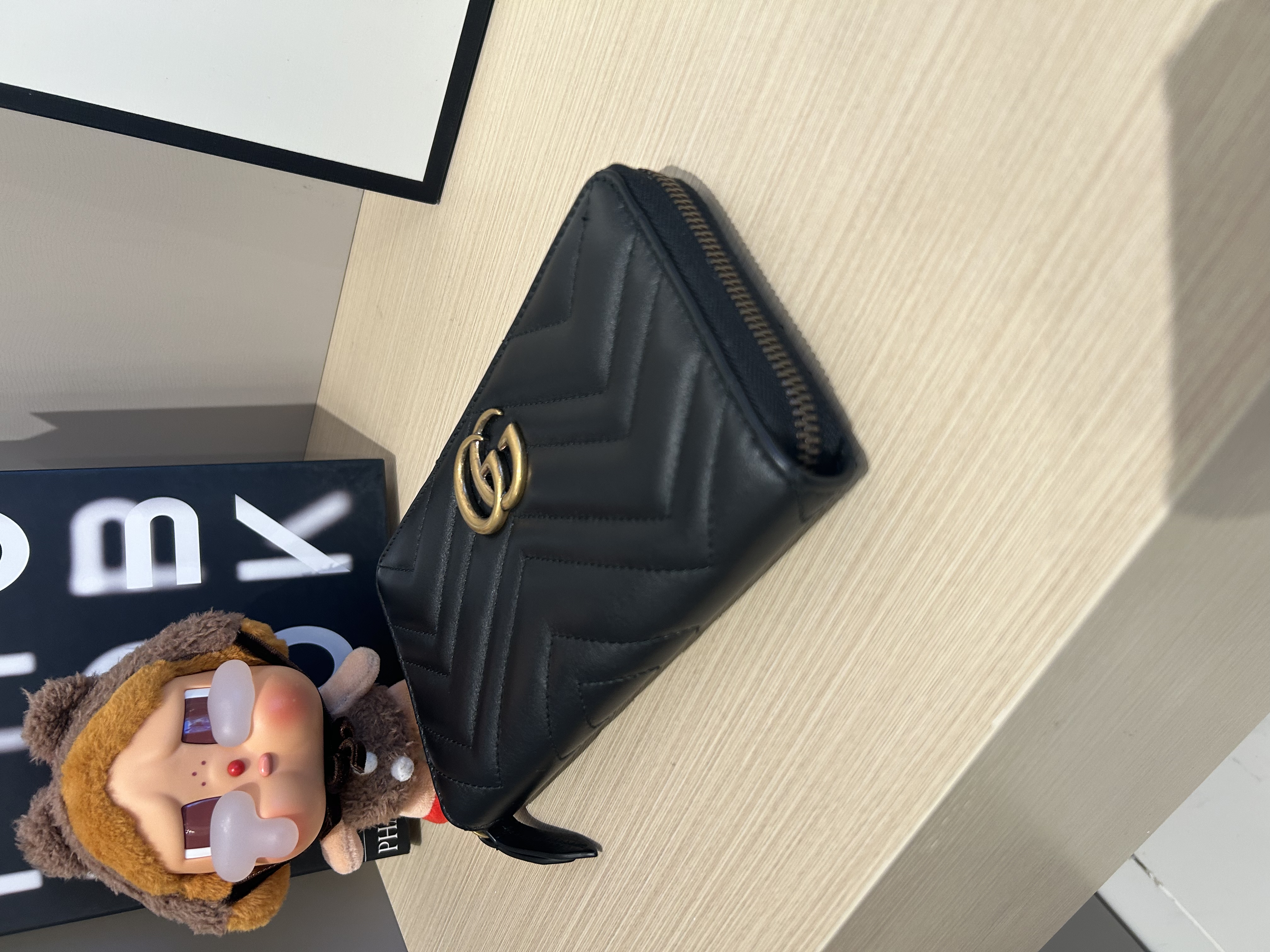 Gucci GG Marmonot Zip Around Long wallet Variation black leather 黑金牛皮 100%Authentic,99%New ✅Dust bag