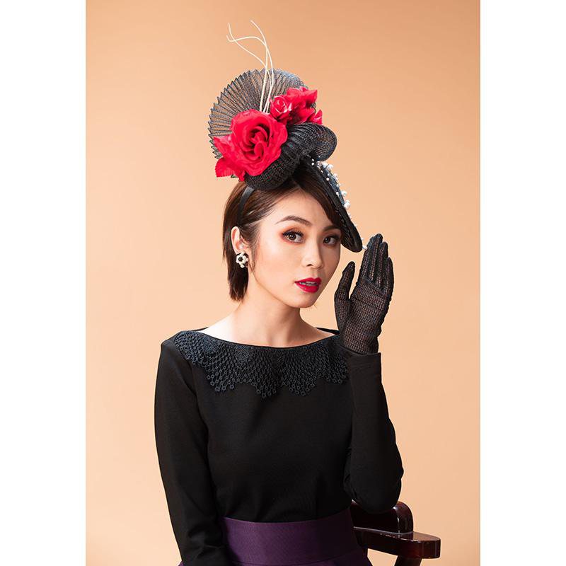 (SOLD OUT)Boat Collar Black Top with Vintage Lace(FM075)