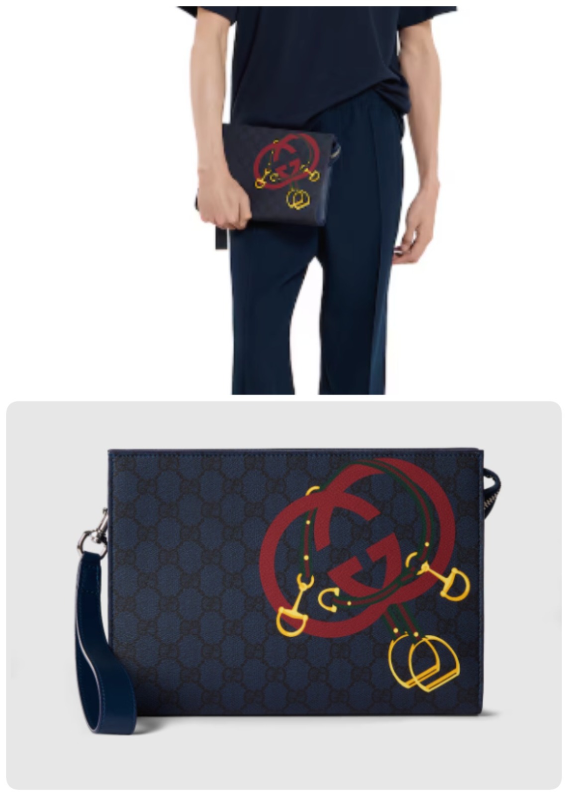 【原單】GUCCI 新年系列互扣式馬鐙印花手拿袋