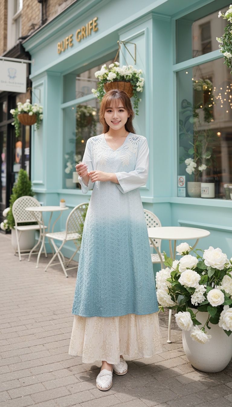  2298 Blue Gradient Heavy Emb. V-Neck OP
