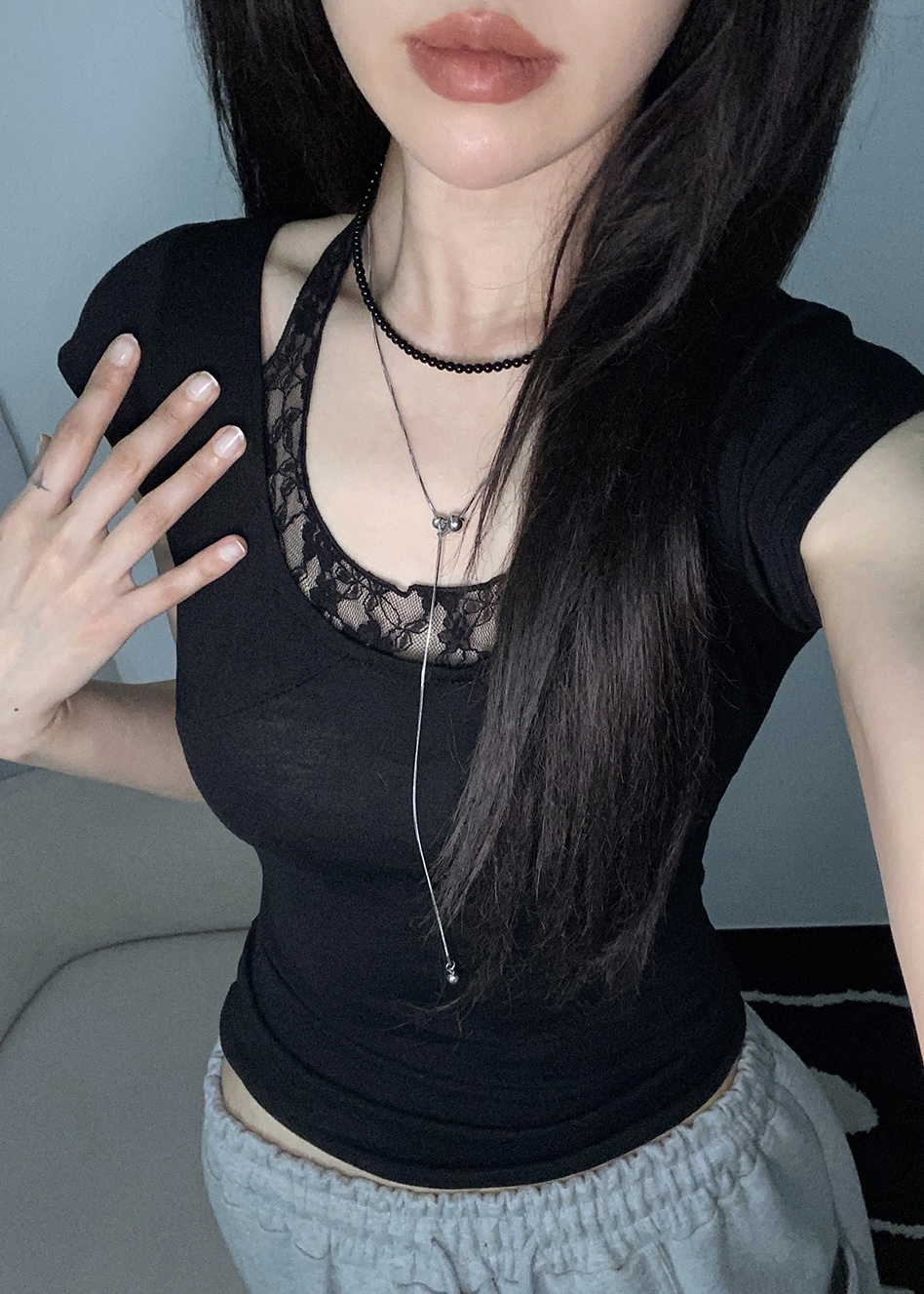 Lace-Trim Halter Layered Top