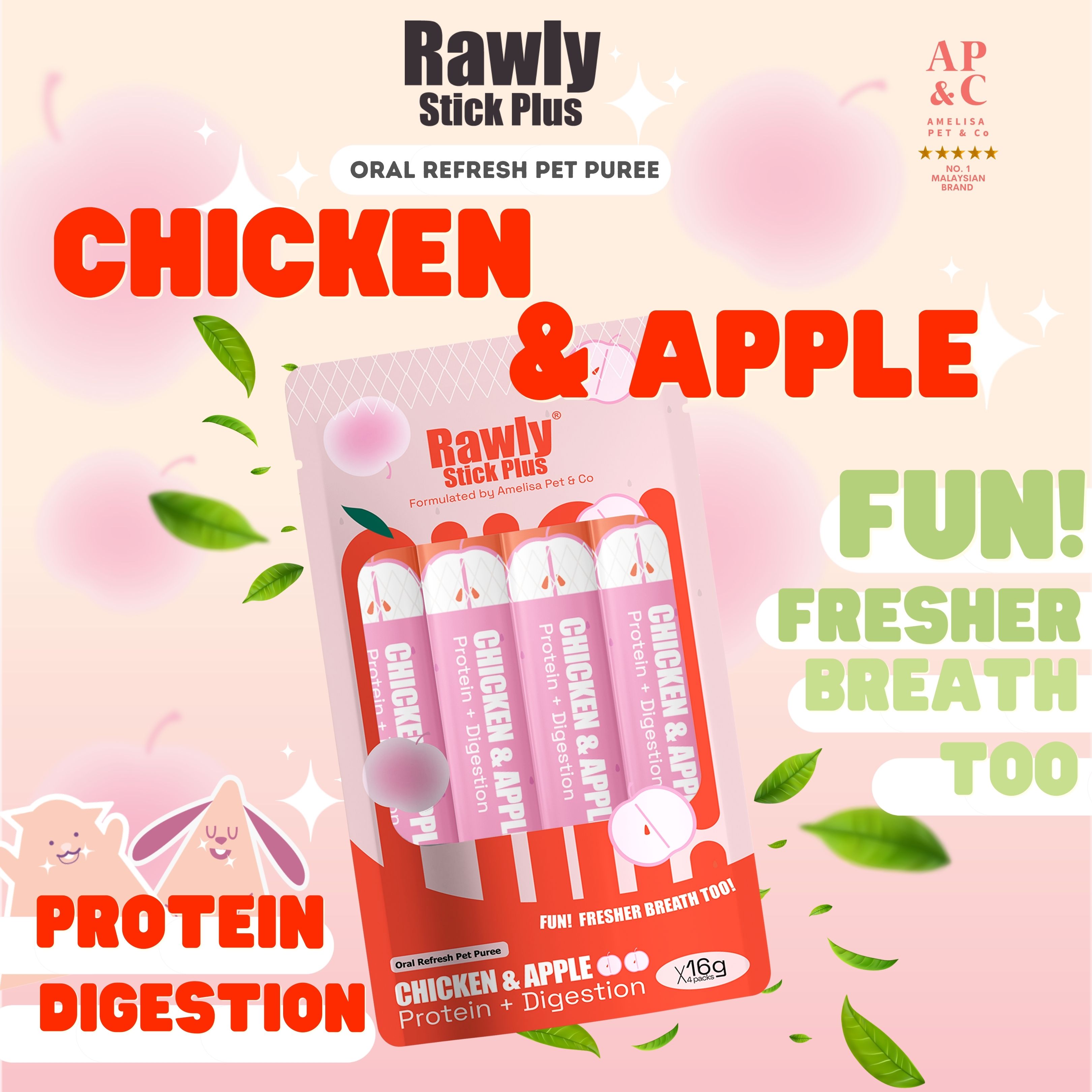 AP&C｜口腔護理 貓犬肉泥條 貓條 Oral Refresh Puree 16g x 4