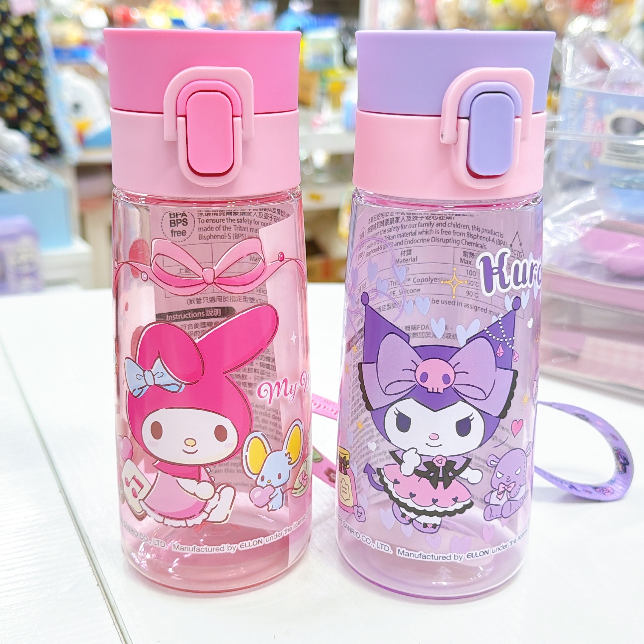 原裝行貨Sanrio Kuromi Melody新款470毫升水樽連抽繩/耐熱90度/ Bpa Bps free 