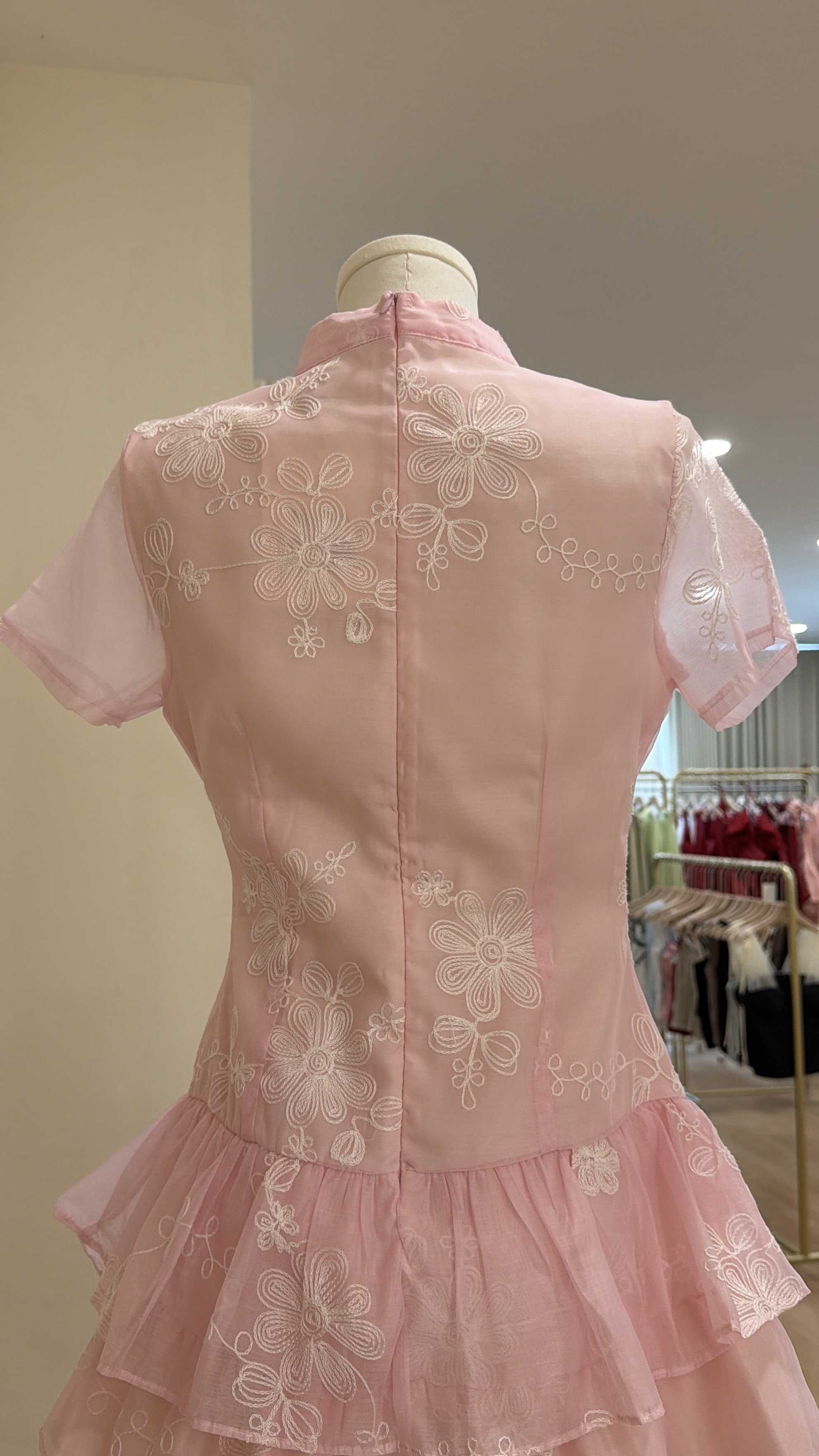 441粉色旗袍连身裙