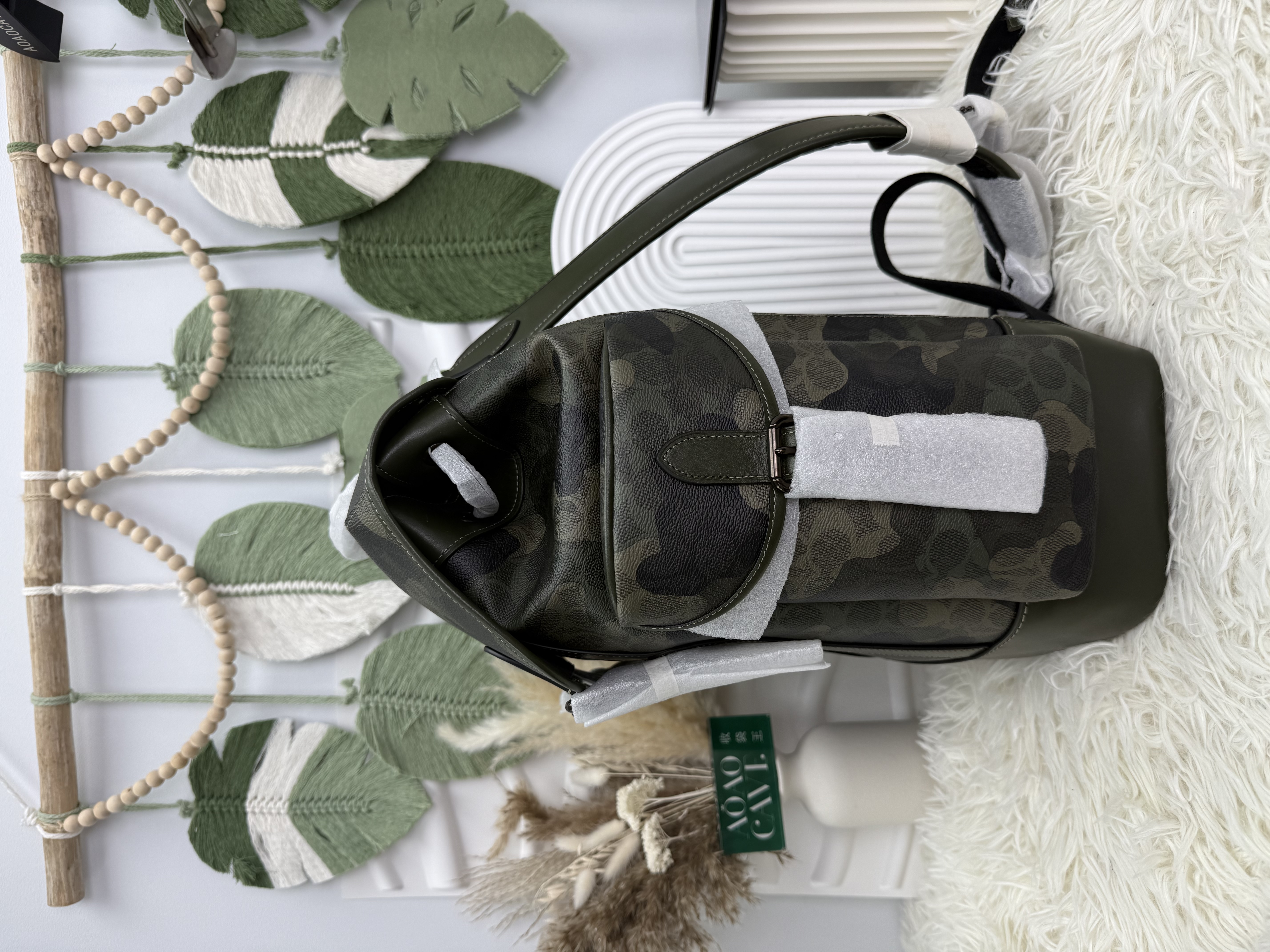 COACH 閑置品🌟SIGNATURE 綠色迷彩印花背包 💚