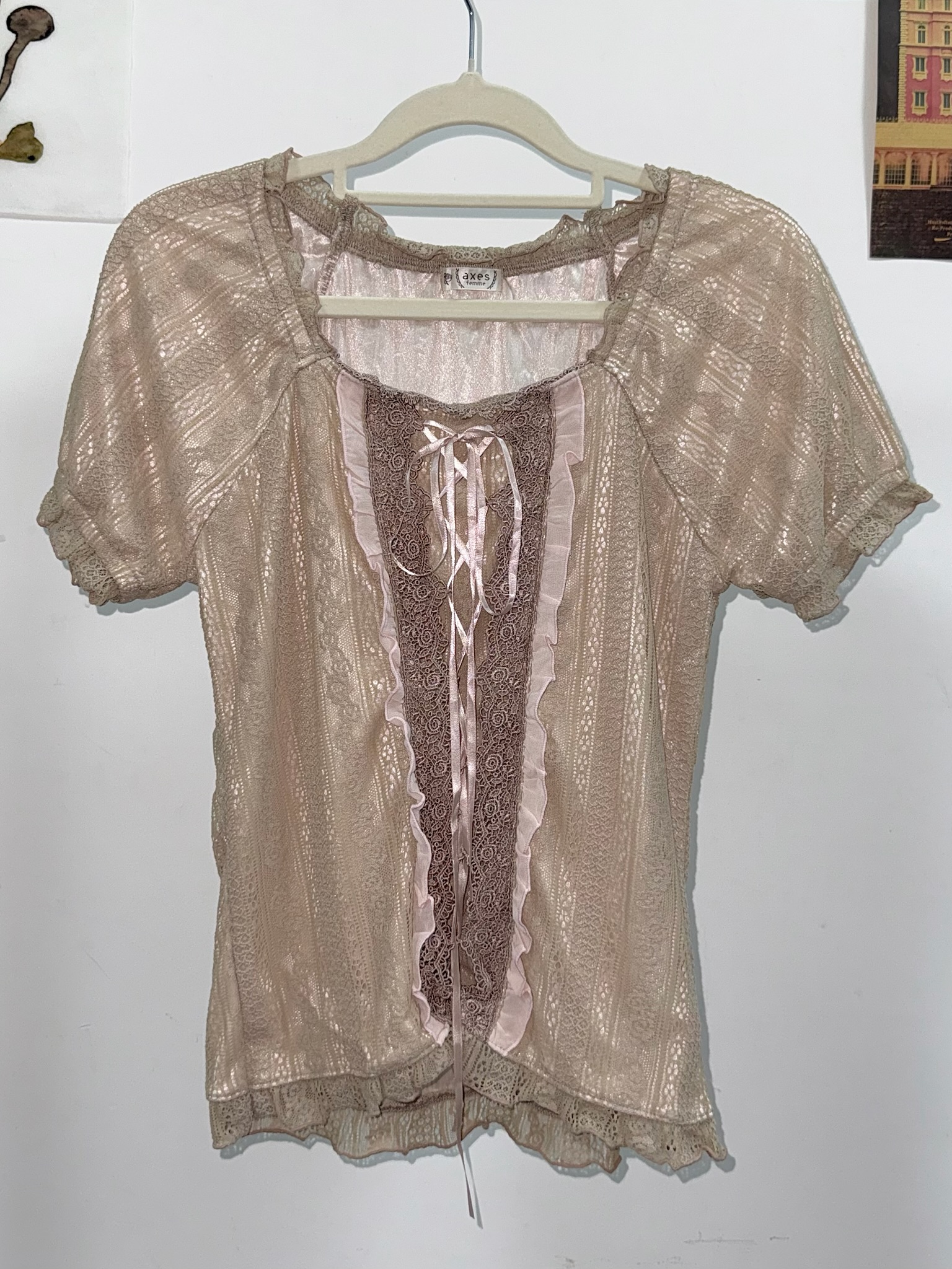 Axes Femme Fairycore Apricot Lace-Up Corset Blouse