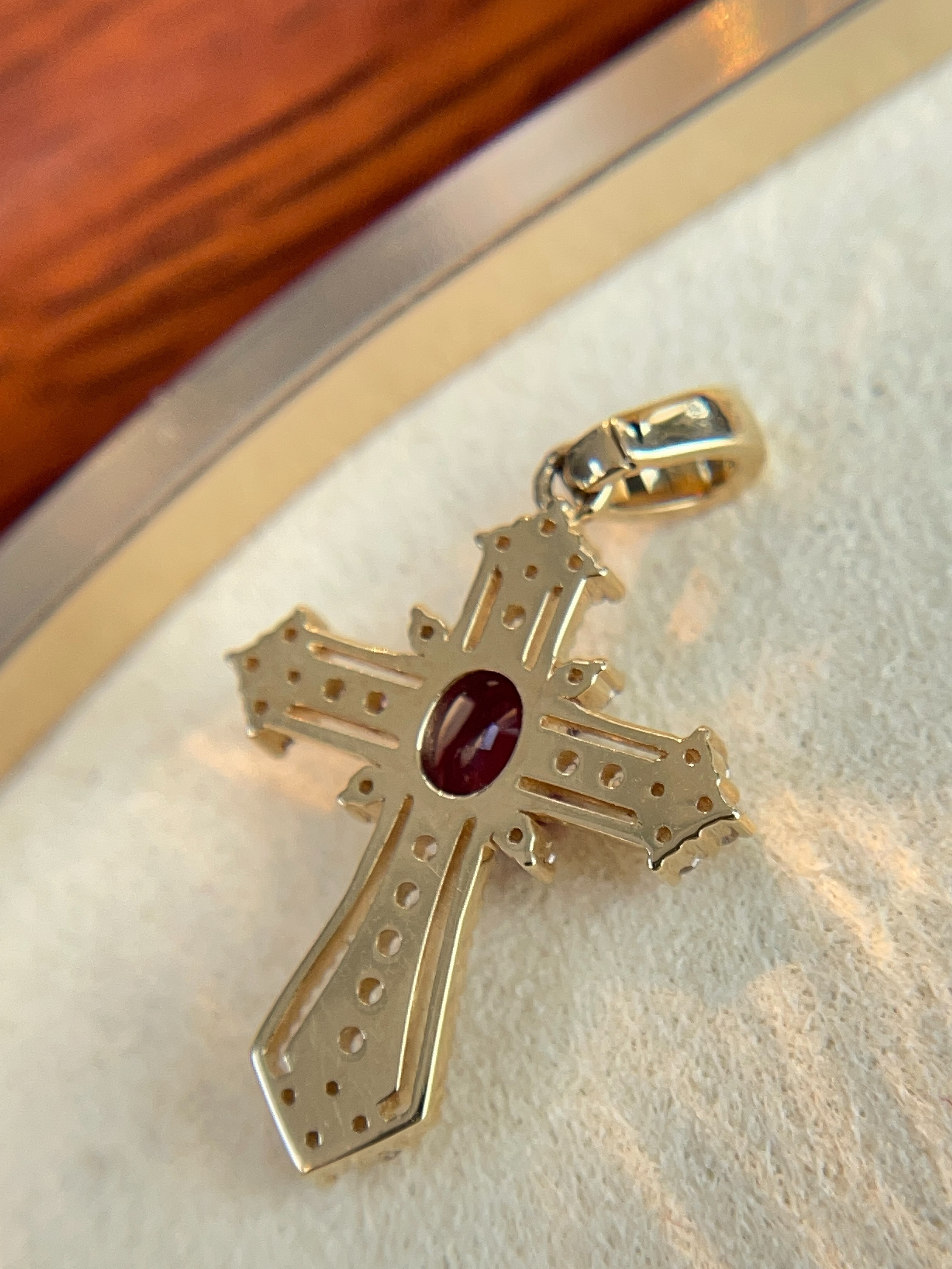 Ruby & Diamond Ornate Cross Pendant N031231