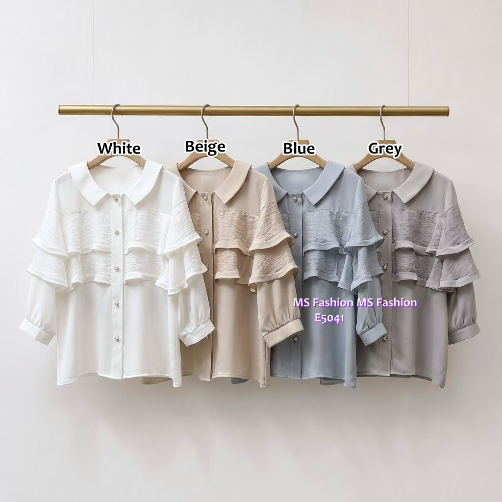 E5041 高質靚料反領ruffle top