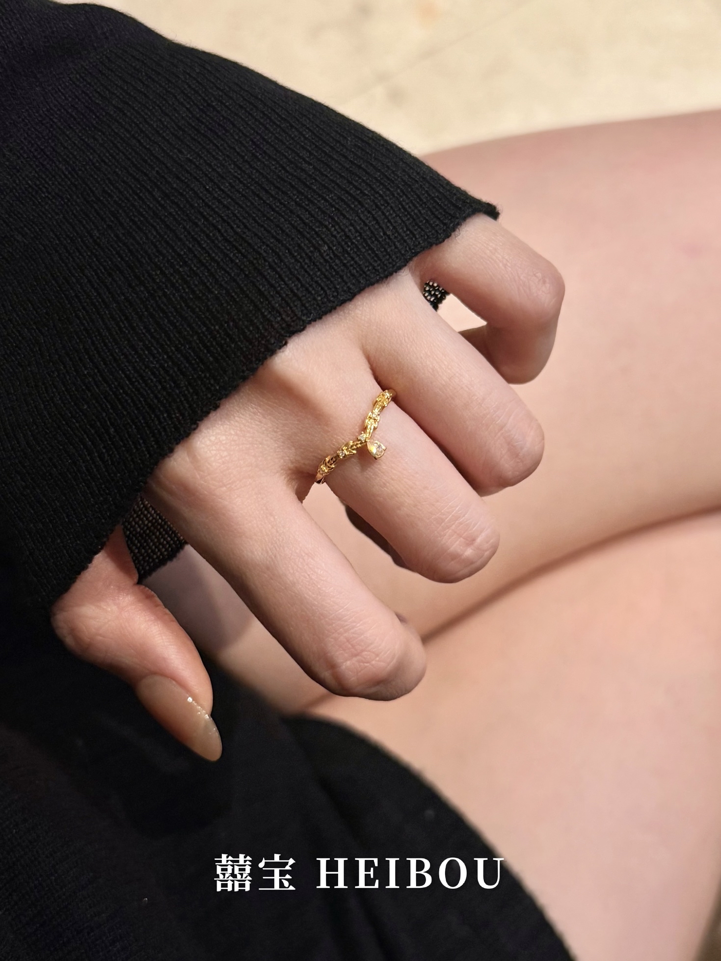 【6D镶嵌】花枝粉水滴-戒指