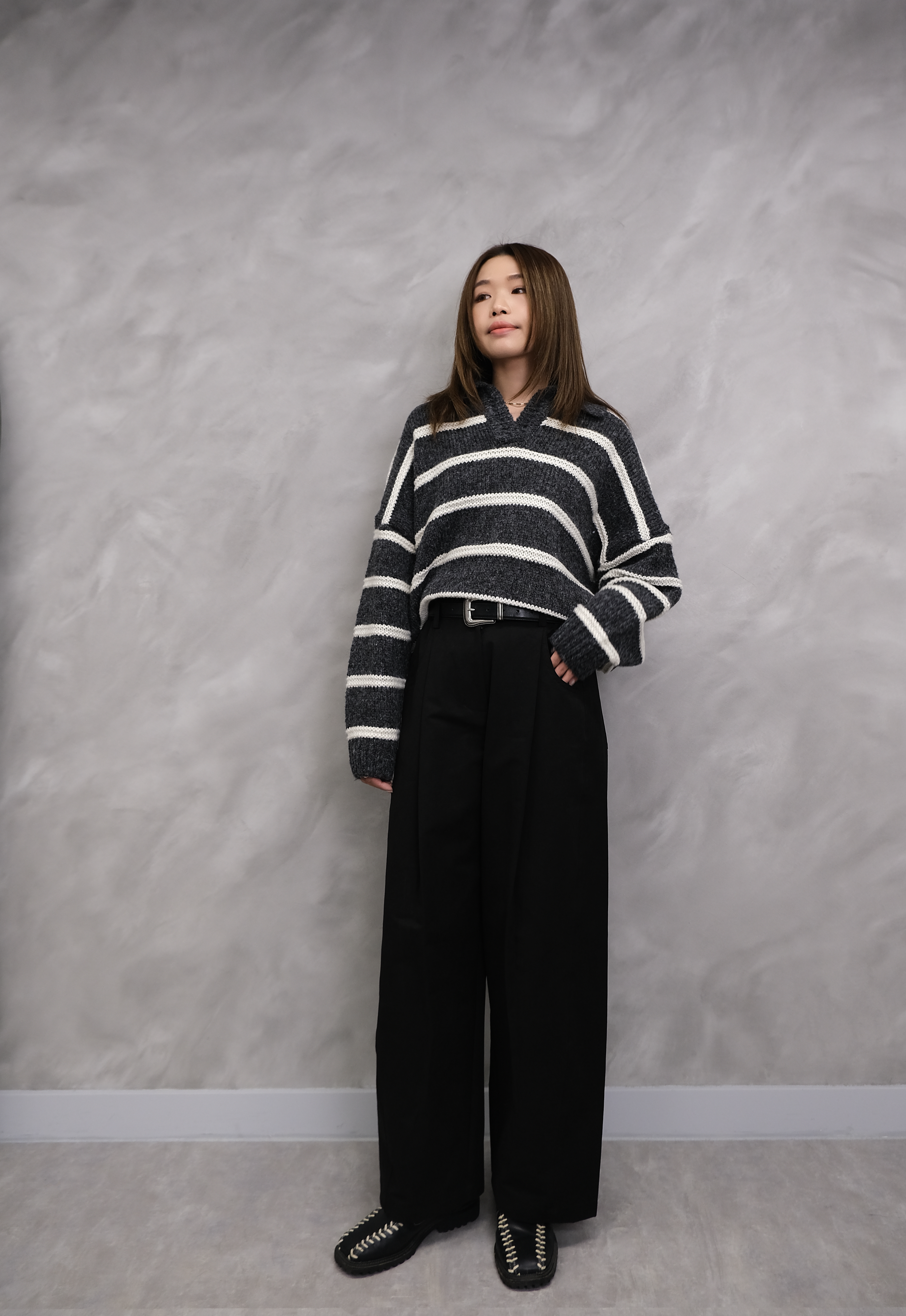 Horizontal strip knit top #top91