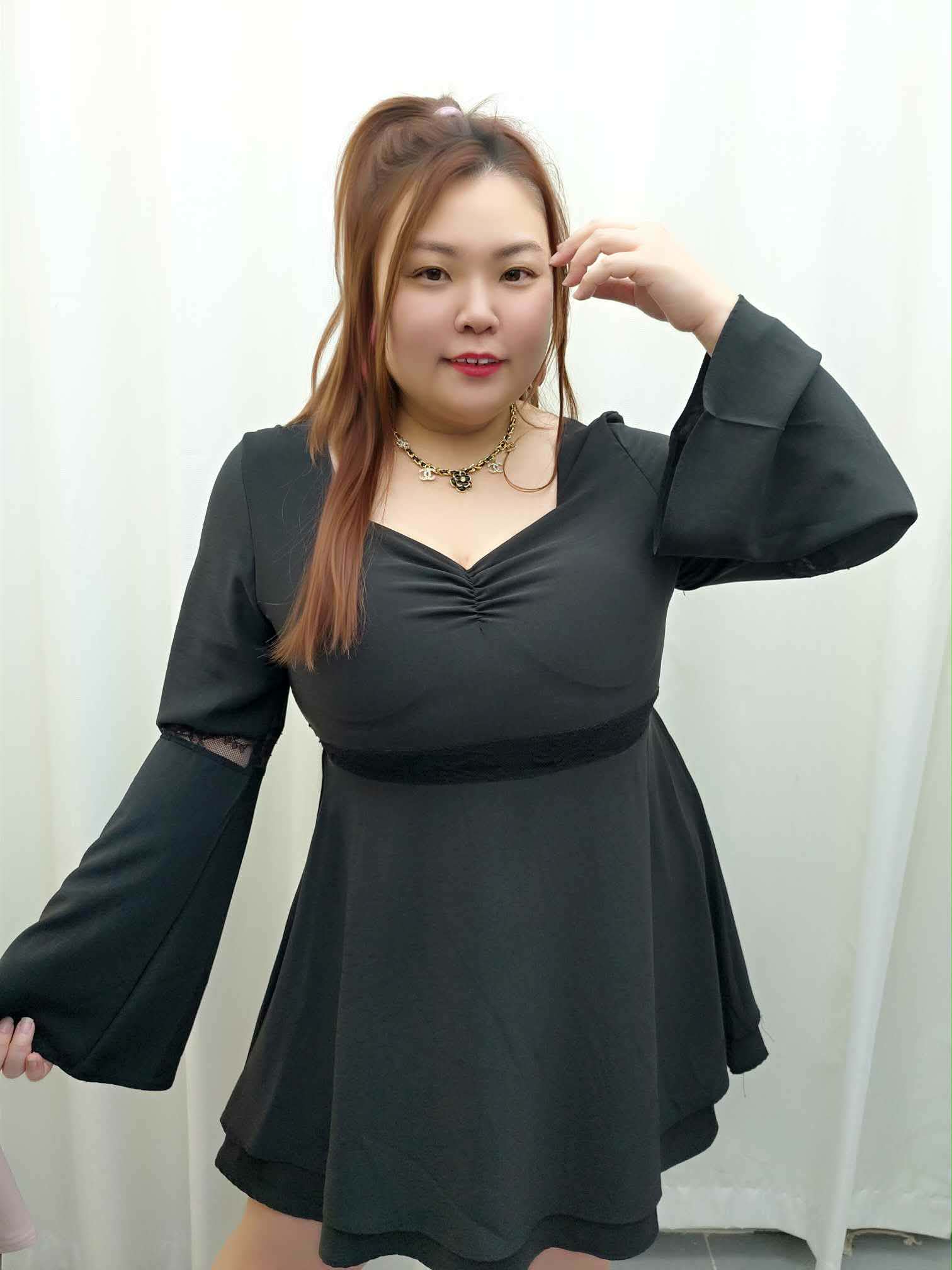 DDA10 8322(B14) 腰间拼蕾丝附垫设计小洋装