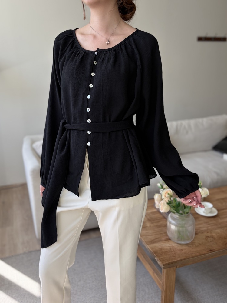 Eloise Tie-Neck Blouse (Black)