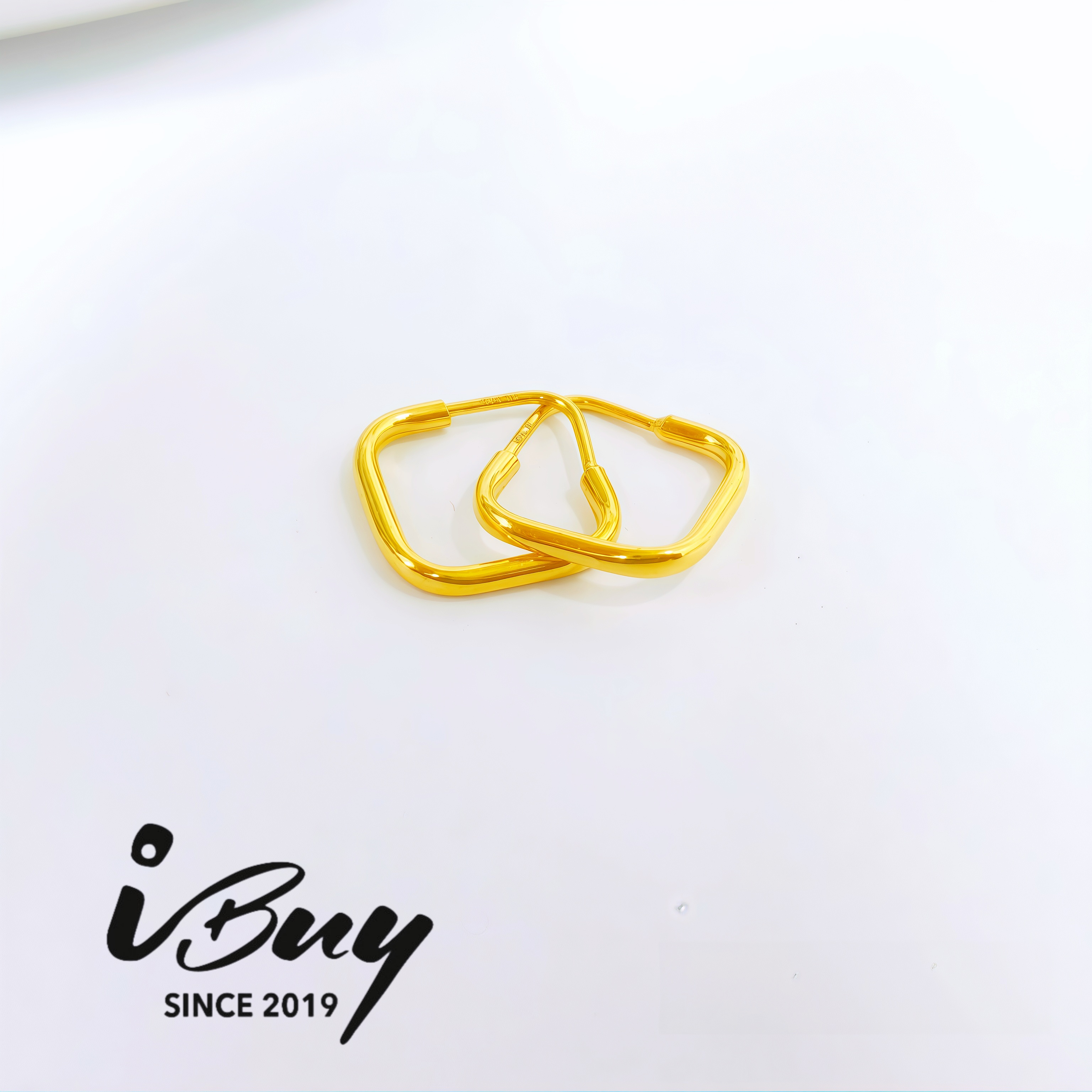 999 GOLD PLAIN SQUARE HOOP EARRING 999 金 方形光身耳圈