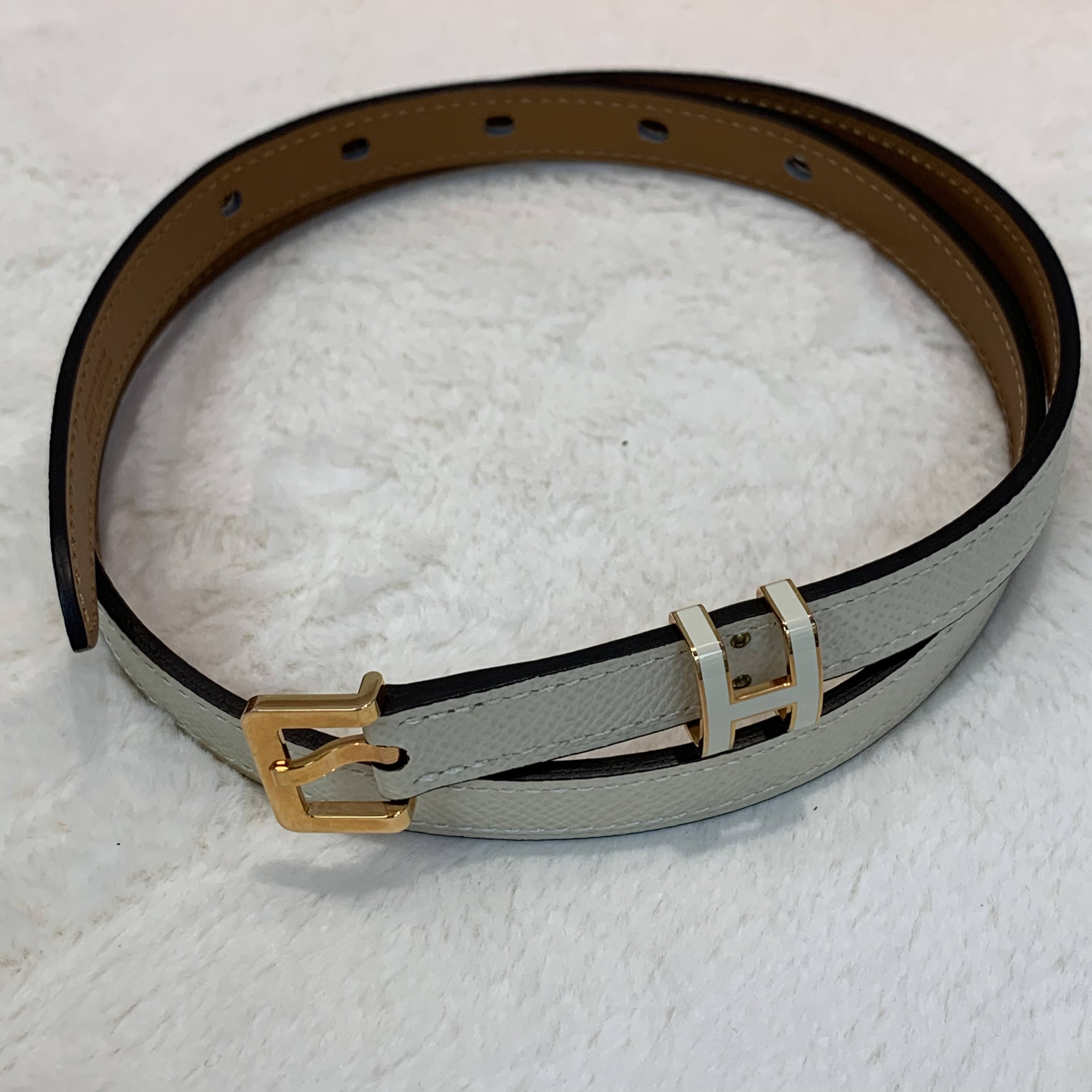 Hermes愛馬仕小牛皮popH腰帶 奶昔白