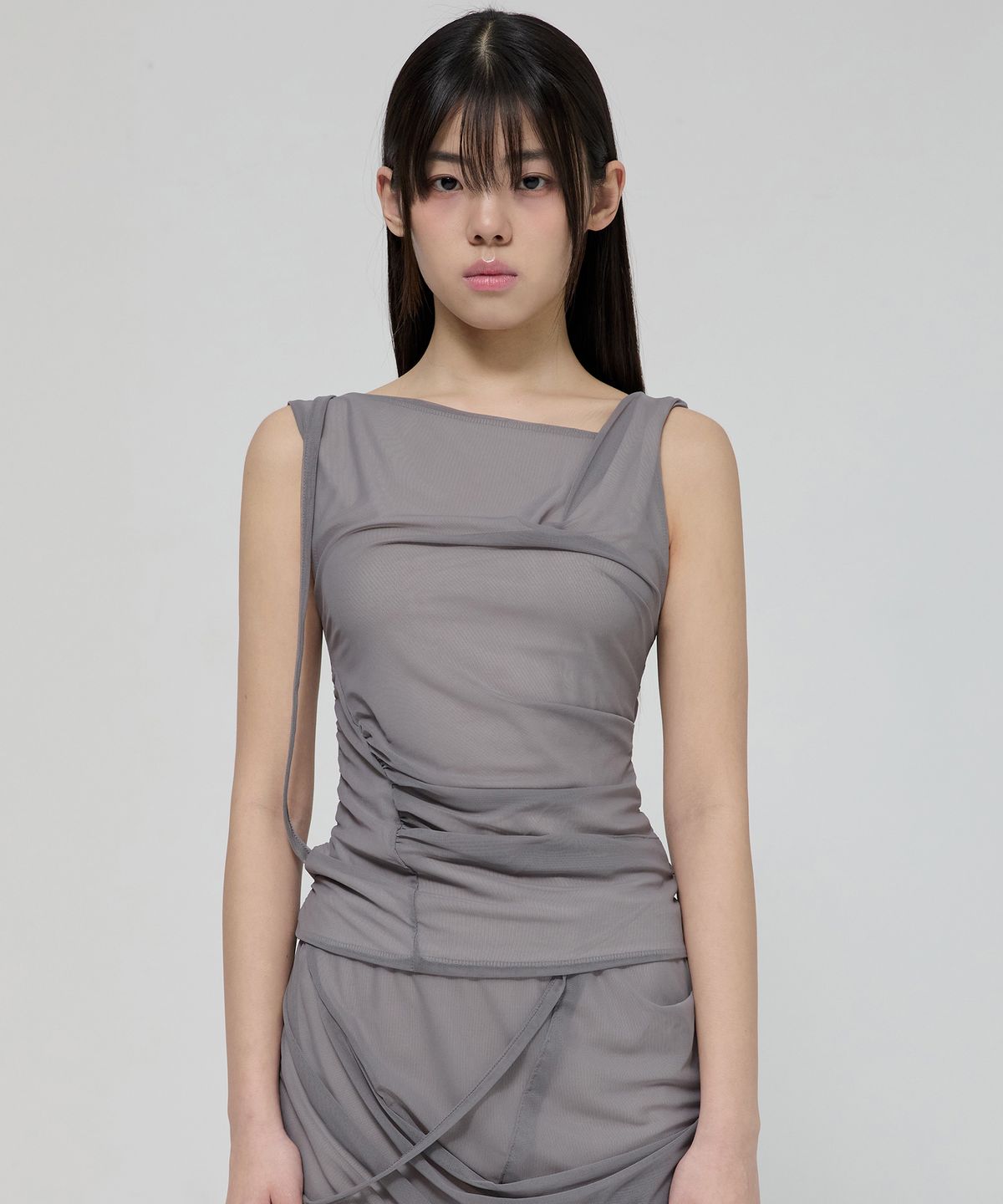 🇰🇷訂購｜FLARE UP 26SS｜Draped Mesh Layered Sleeveless  3色 