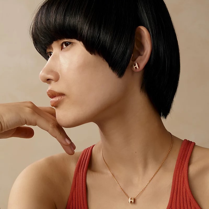 HERMES🤍PRE OWNED MINI POP H ROCABAR 白拼奶茶灰玫瑰金頸鏈 全套有盒🩶