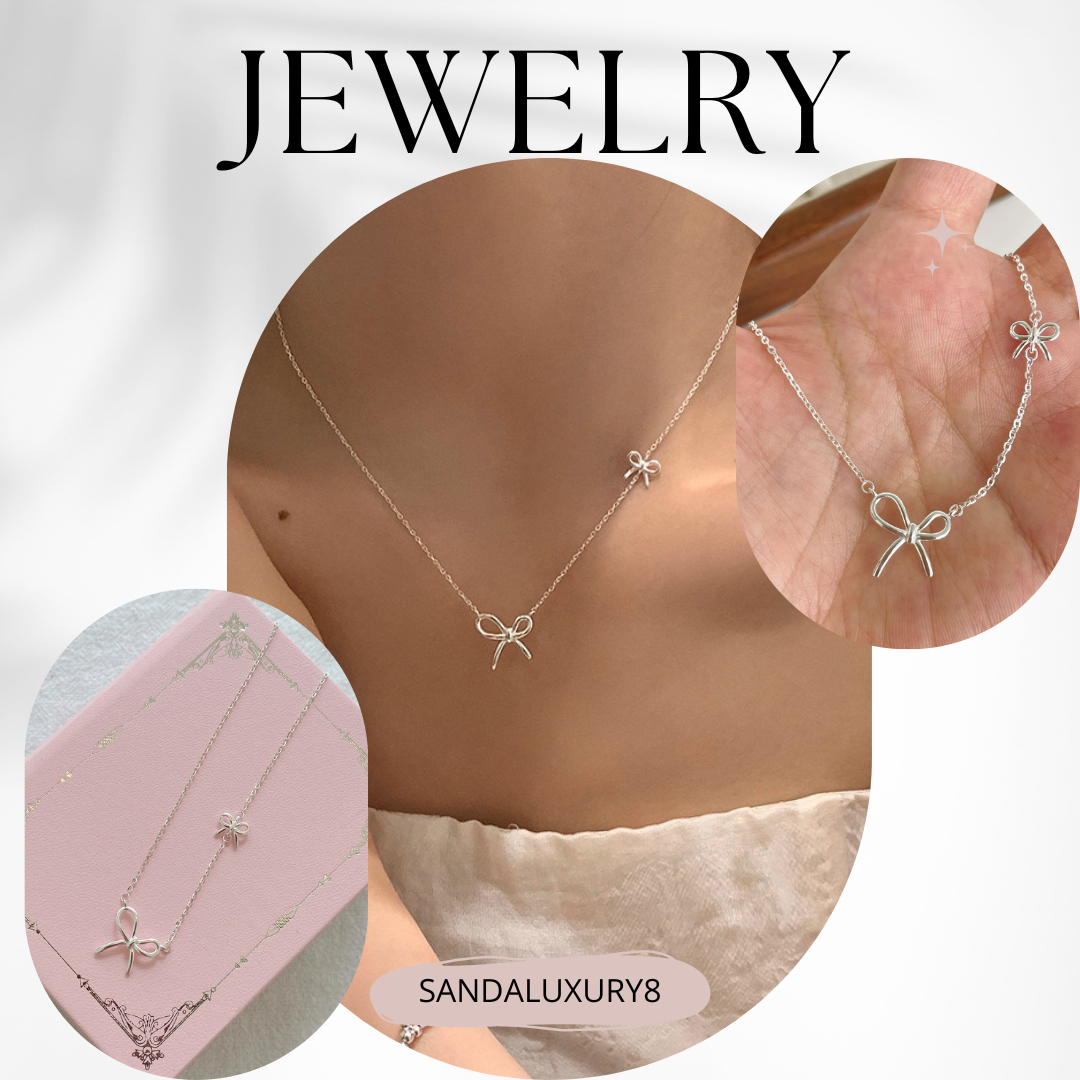 Silver Bowknot Necklace Fashion Women Jewelry Gift