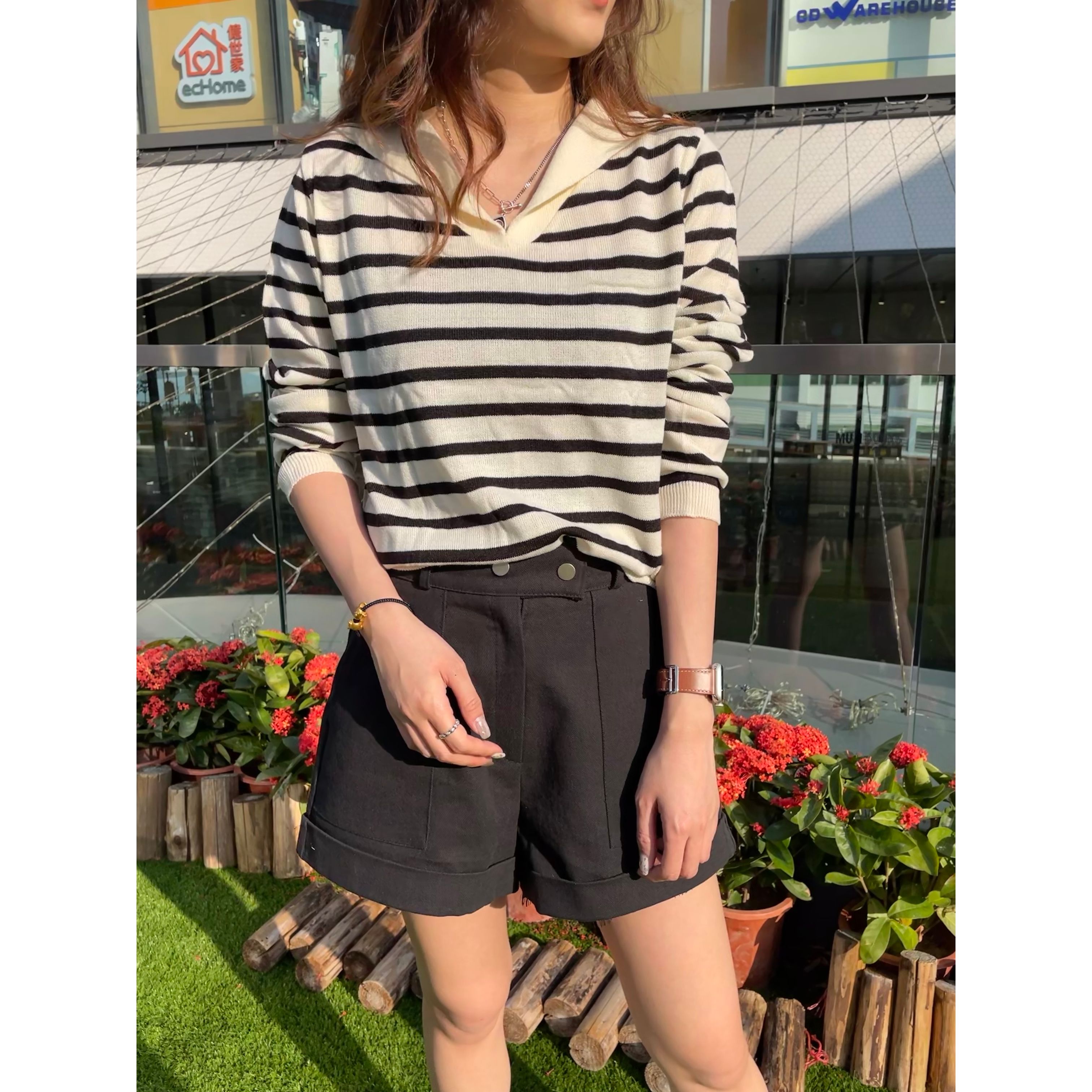 間條反領薄針織