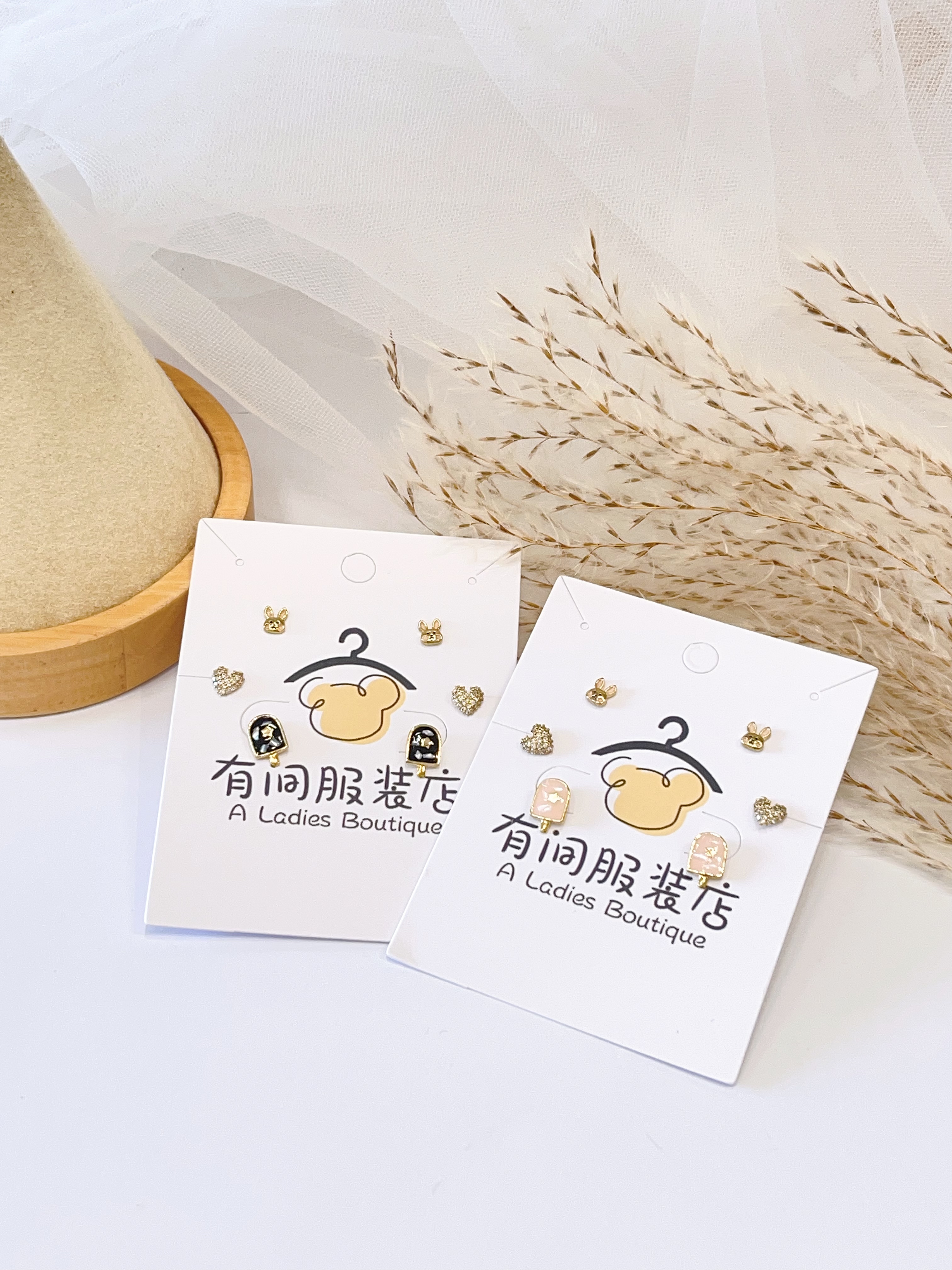 小兔子爱心耳环套装