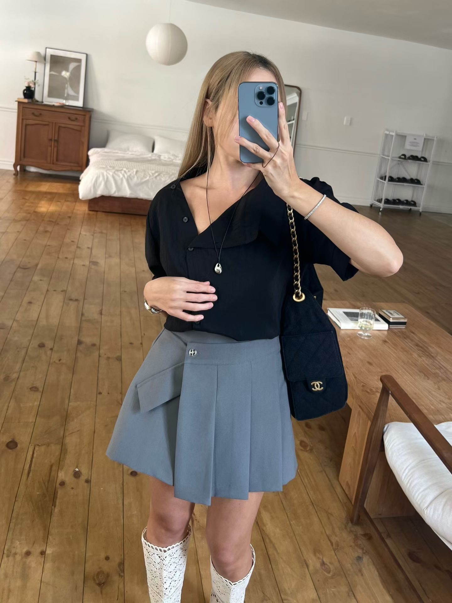 B10 斜襟排釦設計感短袖襯